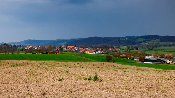 Landschaft Mit Einem Dorf Regen Und Sturm — Stockfoto