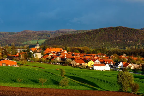 Wolken Und Regen Über Dem Dorf Herleshausen Hessen — Stockfoto