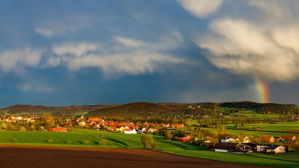 Nuvens Chuva Sobre Aldeia Herleshausen Hesse — Fotografia de Stock