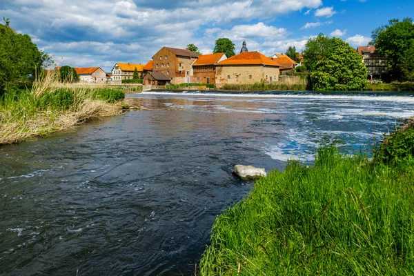 Wioska Sallmannshausen Nad Rzeką Werrą Turyngii — Zdjęcie stockowe
