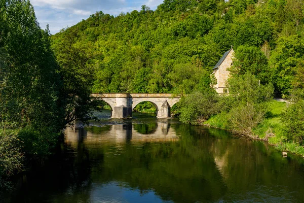 Pont Historique Sur Rivière Werra Creuzburg Dans Vallée Werra Thuringe — Photo