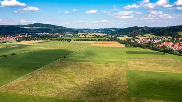 Paesaggio Della Valle Del Werra Con Fiume Werra Campi Agricoli — Foto Stock