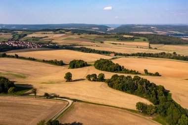 Almanya 'da Herleshausen' de Hesse ve Thuringia arasındaki manzara.
