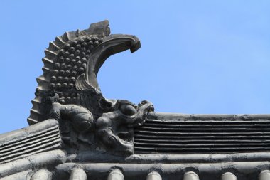 Mistik Çince ejderha bir çatı üzerinde