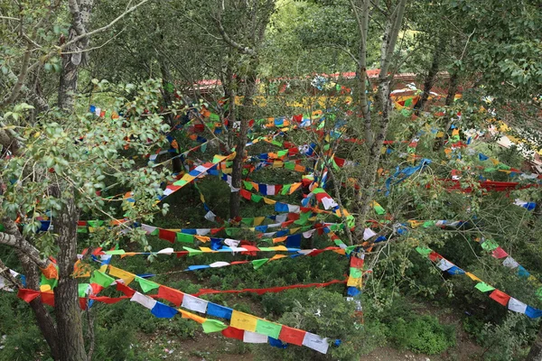 Montes Sagrados com Bandeiras de Oração em Wutai Shan China — Fotografia de Stock