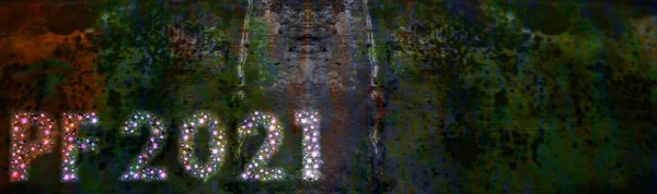 祝2021年新年贺卡设计顺利 2021年新年快乐 在抽象的背景上显示字体 Coronavirus主题字体 假日精彩的例证 Covid 19新年快乐主题 — 图库照片