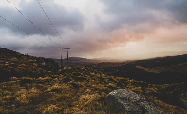 Poteau Haute Tension Haute Tension Tour Ciel Fond Surnset — Photo