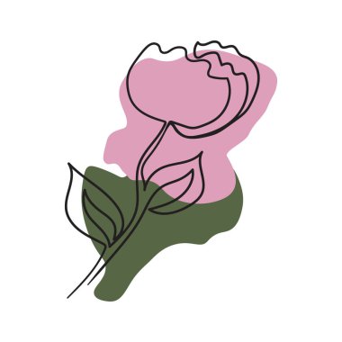 Vektör basit çizgisi çiçek açan sanat çiçeği. Tişörtler, kartlar, broşürler için defter tasarımı. Çiçekli moda illüstrasyon. Modern sanat. Minimalizm.