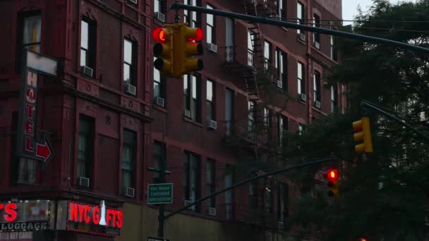Un semáforo en una calle de la ciudad — Vídeos de Stock