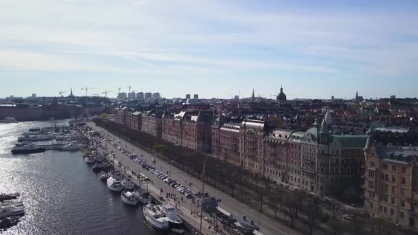 En bro över en flod i en stad — Stockvideo