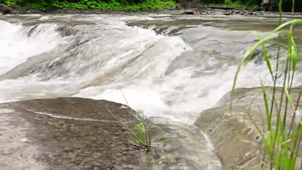 Una cascada que pasa sobre un cuerpo de agua — Vídeos de Stock