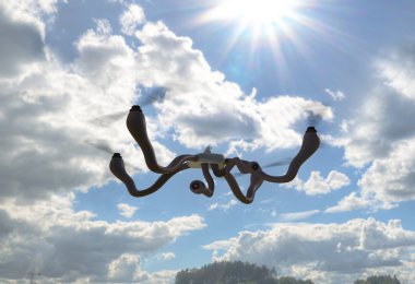Fütüristik dron tentacles konsepti ile. 3D çizim