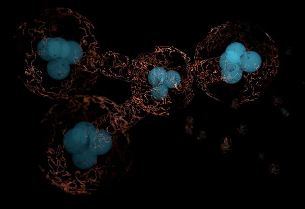 Moléculas com nuvem elétrica de elétrons e ligações energéticas isoladas na ilustração 3d preta — Fotografia de Stock