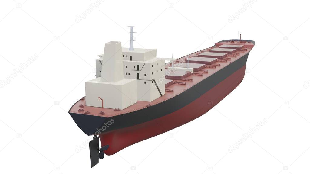 Bulk Carrier big cargo ship isolated 3d rendering