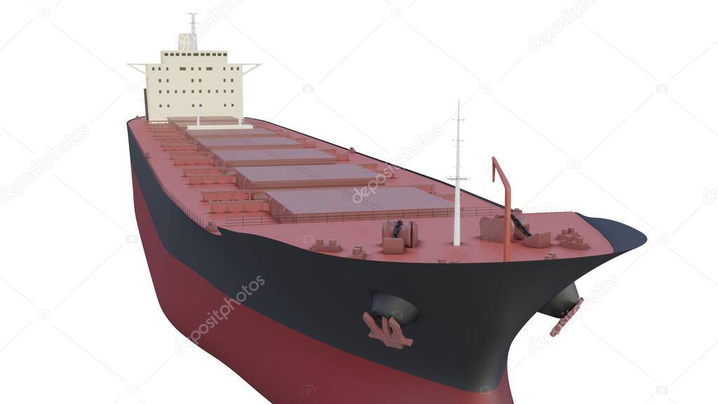 Bulk Carrier big cargo ship isolated 3d rendering