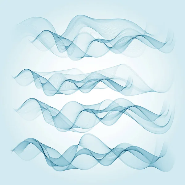 Conjunto abstracto humo de la onda de color transparente suave vector líneas azules — Archivo Imágenes Vectoriales