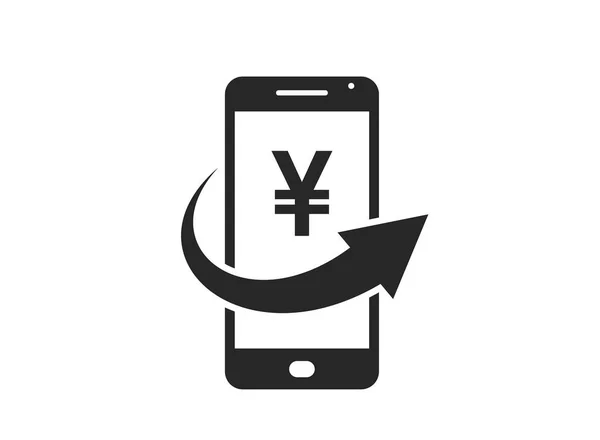 モバイルマネーアイコン 日本円サインと携帯電話で矢印を転送します ウェブデザインのための金融とスマートフォンの支払い記号 — ストックベクタ