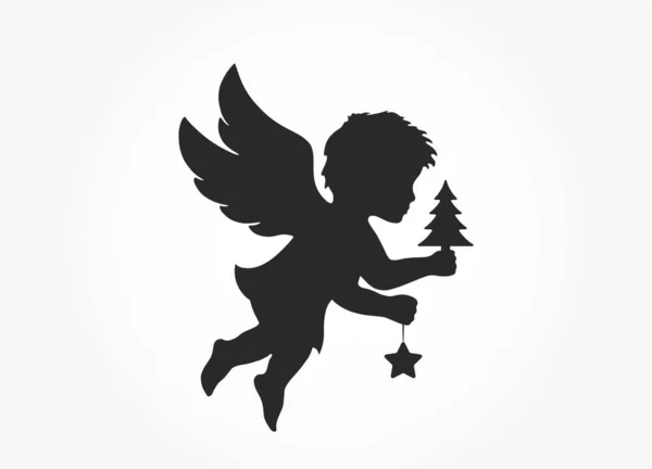 Ангел Ялинкою Зіркою Різдвяний Елемент Дизайну Ізольоване Векторне Зображення — стоковий вектор
