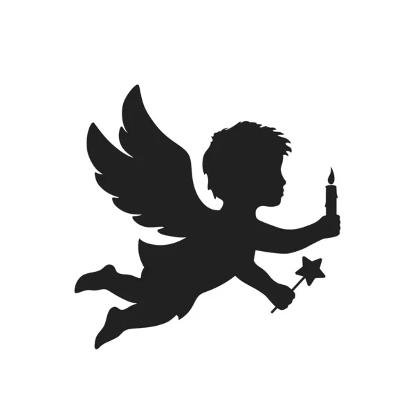 Świąteczny Anioł Świecą Gwiazdą Świąteczny Symbol Odizolowany Obraz Sylwetki Wektora — Wektor stockowy