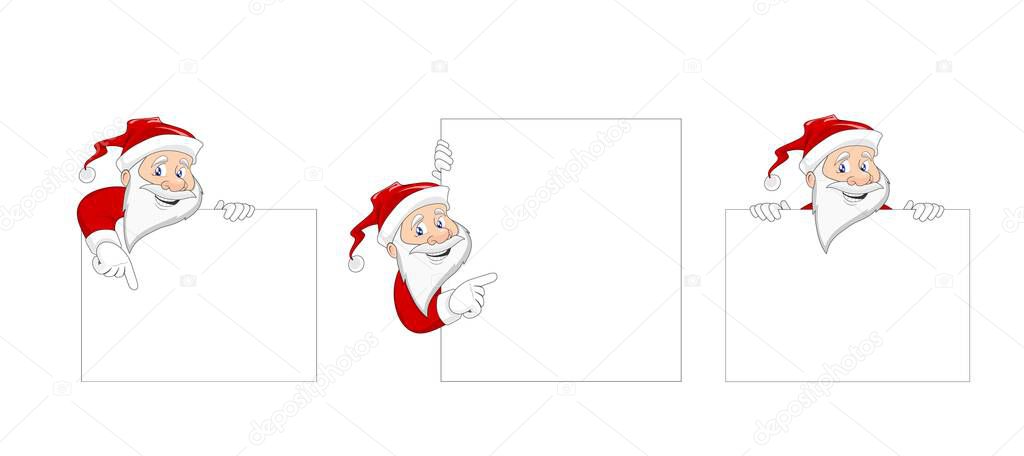 set of Santa Claus character with copy space. smiling Santa Claus showing on board with empty space for messages