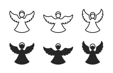Noel meleği ikonu seti. Noel ve din sembolleri. Düz ve çizgi tarzı. izole vektör resmi