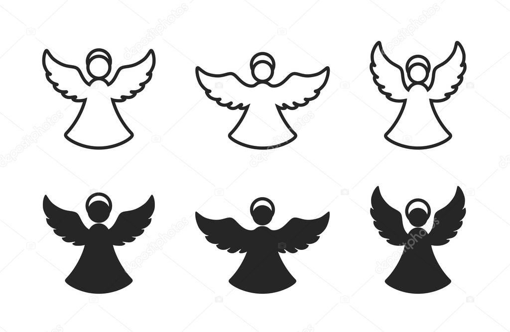Christmas angel icon set. christmas and religion symbols. flat and line style. isolated vector image