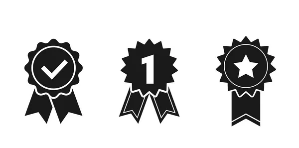 Ikona Medaile Nastavena Ocenění První Místo Schválené Certifikované Symboly Webový — Stockový vektor