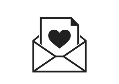 İçinde tebrik kartı ve kalp ikonu olan bir zarf. Sevgililer Günü tasarım elementi. Aşk sembolü. Aşk mesajı. izole vektör resmi