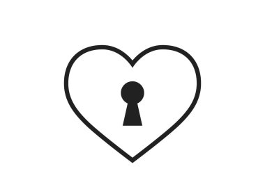 Anahtar deliği simgesi olan kalp. Sevgililer günü ve aşk sembolü. Düz biçimdeki izole vektör resmi