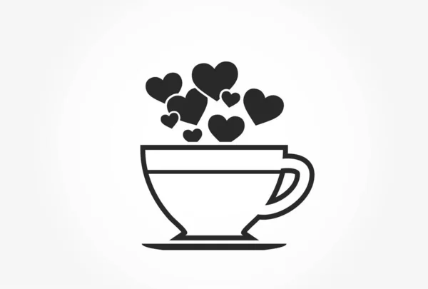 Kahve Fincanında Kalp Çizgisi Simgesi Var Sevgililer Günü Kartı Aşk — Stok Vektör
