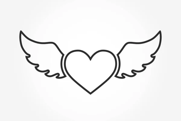 Corazón Con Alas Icono Línea Día San Valentín Símbolo Amor — Vector de stock