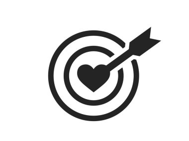 Kalp ikonu olan bir hedef. Sevgililer günü ve aşk sembolü. Düz biçimdeki izole vektör resmi