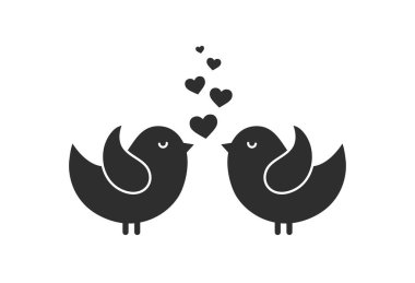 Aşk kuşları ikonu. Birbirine aşık çiftler. Sevgililer Günü tasarım elementi. Düz biçimdeki izole vektör resmi