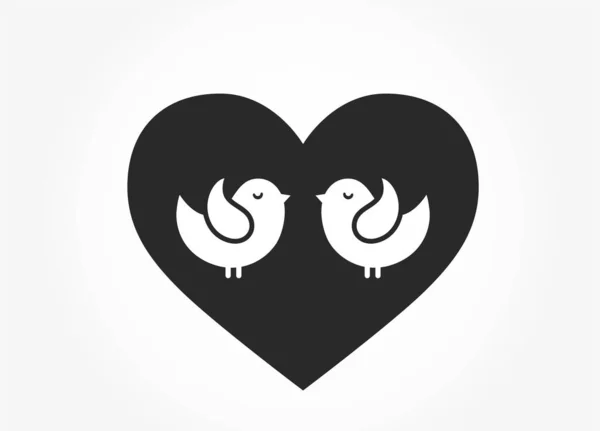 Corazón Con Icono Los Pájaros Del Amor Pareja Símbolo Del — Vector de stock