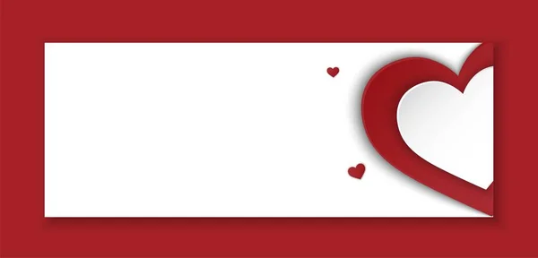 Шаблон Денного Банера Валентинки Два Червоних Білих Серця Тіні Порожній — стоковий вектор
