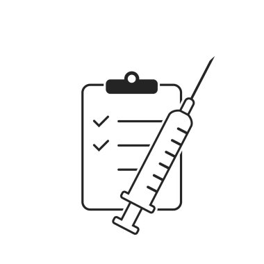 Aşı planı çizgisi simgesi. Tıbbi ve klinik tasarım unsuru. izole vektör bağışıklık sembolü