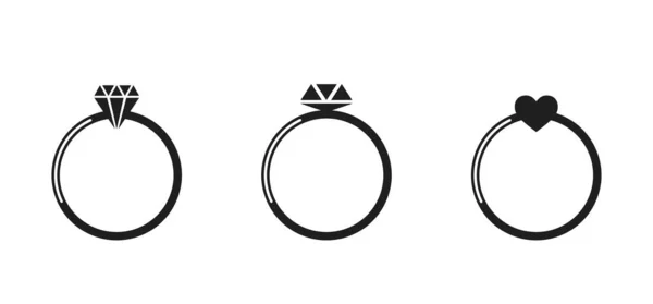 环形图标集 结婚和订婚 浪漫和情人节的象征 平面孤立矢量图像 — 图库矢量图片