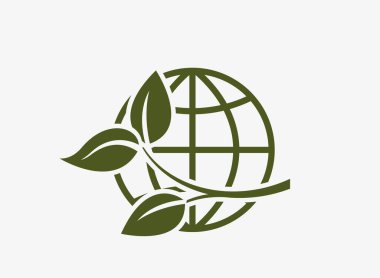 Çevre simgesi. Çevre ve çevre sembolü. Yaprak dalı ve dünya. düz biçimli yeşil vektör resmi