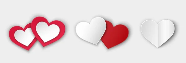 Набір Білих Червоних Сердець Тіні День Валентинки Романтичні Любовні Символи — стоковий вектор