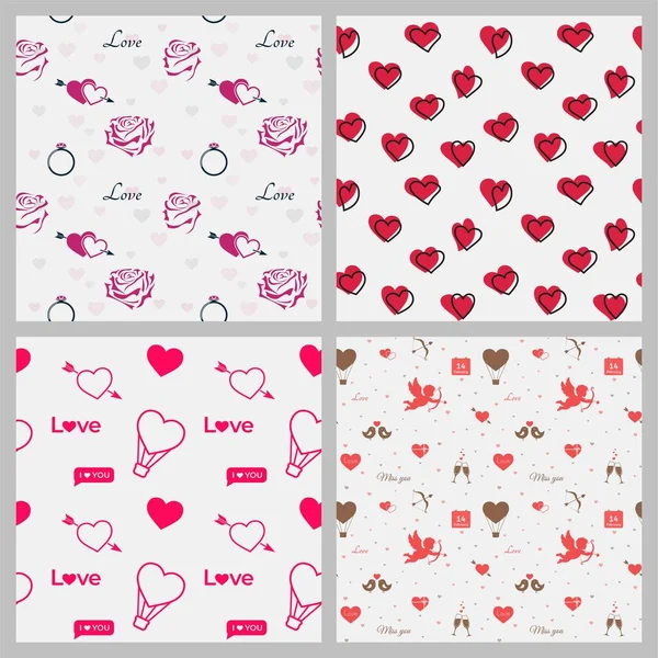 Love Romantic Seamless Pattern Set Roses Hearts Cupids Love Symbols Stock Vector