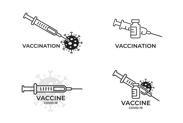 Conjunto Iconos Vacunación Covid Símbolo Médico Inmunización Jeringa Frasco Vacuna — Vector de stock