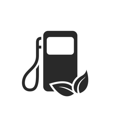 Eko yakıt ikonu. Otomobil benzinliği. Çevre dostu ve ekolojik taşıma sembolü. Düz biçimdeki izole vektör resmi