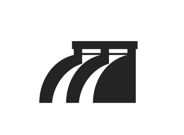 Hidroelektrik baraj ikonu. Çevre, sürdürülebilir ve yenilenebilir enerji sembolü. Düz biçimdeki izole vektör resmi