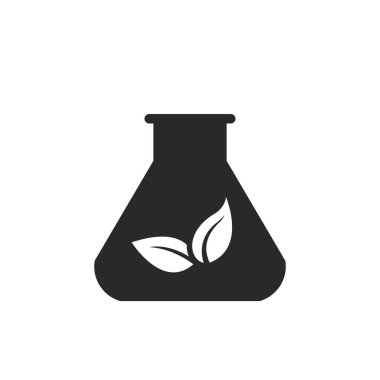 Biyokütle enerji ikonu. Çevre ve yenilenebilir enerji sembolü. Matara ve yapraklar. Düz biçimdeki izole vektör resmi