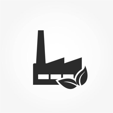 Ekonomi sektörü ikonu. Çevre dostu ve sürdürülebilir üretim sembolü. Fabrika ve yapraklar. izole vektör resmi