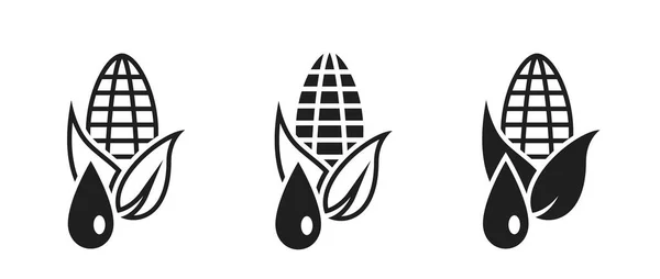Conjunto Iconos Biocombustible Gota Combustible Maíz Símbolo Industria Ecológica Medio — Archivo Imágenes Vectoriales