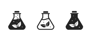 Biyokütle enerji ikonu ayarlandı. Eko, çevre ve yenilenebilir enerji sembolü. Matara ve yapraklar. izole vektör resmi