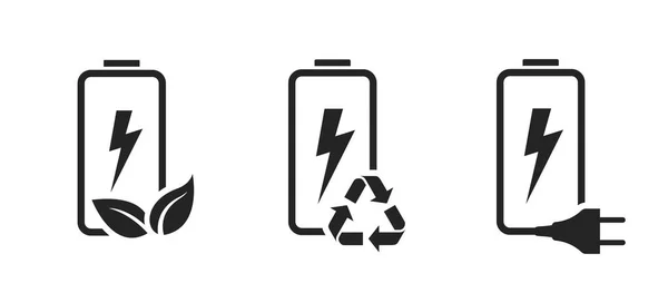 Eco Batterieleitung Icon Set Symbol Für Erneuerbare Energien Und Umwelt — Stockvektor