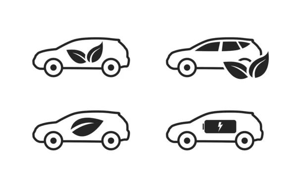 Ensemble Icône Ligne Voiture Éco Véhicule Zéro Émission Environnement Transports — Image vectorielle