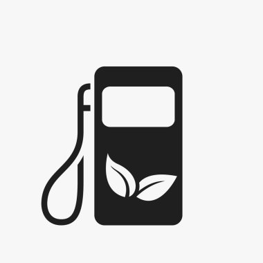 Biyoyakıt ikonu. Çevre otomotiv benzin istasyonu. Çevre dostu endüstri, çevre ve alternatif enerji sembolü. Düz biçimdeki izole vektör resmi